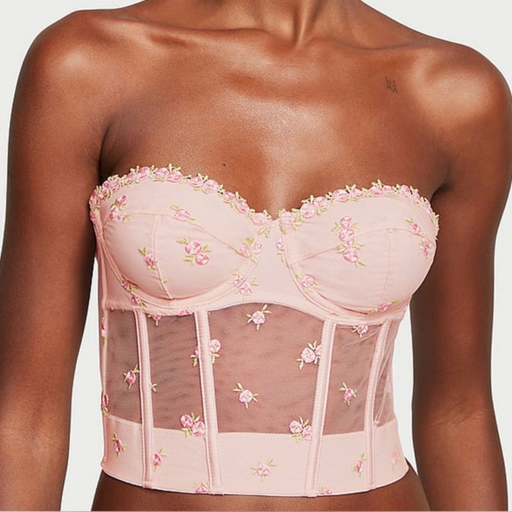NWT, Victoria's Secret Size 34C Rosebud Embroidery Plunge-Back Corset Top